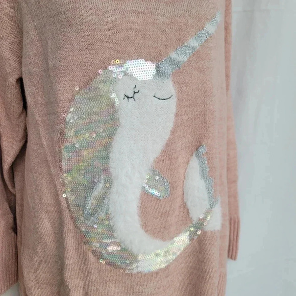 NWT Lauren Conrad Size XL Pink Narwal Dolphin Fuzz Graphic Tunic Sweater Stretch - Picture 13 of 13